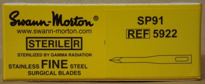 Fine SP91 Sterile Stainless Steel Blade Swann Morton Product No 5922 CLR 3031