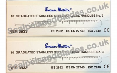 2 or 6 Boxes of 10 Swann Morton No3 Stainless Handles 0933 / 20 / 60