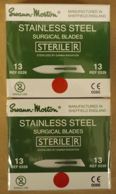 2 Boxes of 100 No13 Stainless Steel Blades SM ref 0339 out of date. CLR 1091